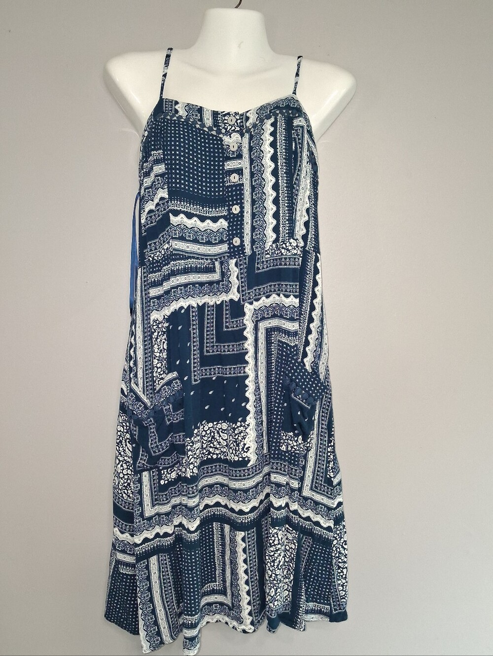 Knox Rose Navy Blue Bandana Print Dress